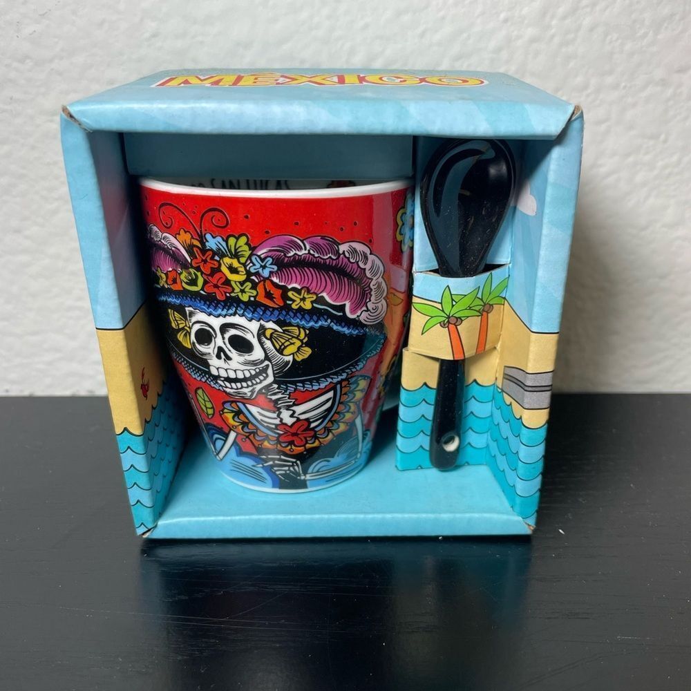 Mexico Colorful Skeleton Mug with Spoon